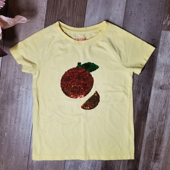 Cat & Jack Yellow Girls Size Small 6/6X Orange Flip Sequin Short Sleeve Top NWOT - Picture 2 of 13